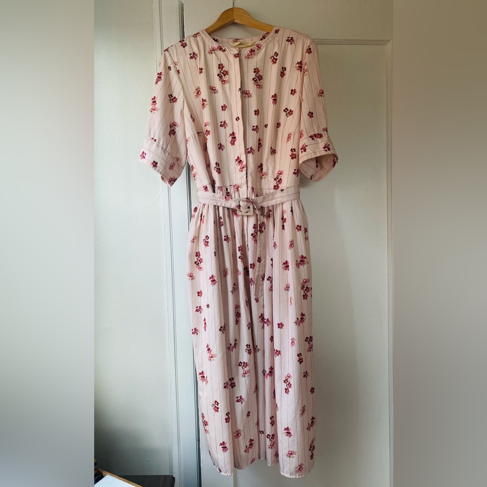 Pink and cream floral A-line dress